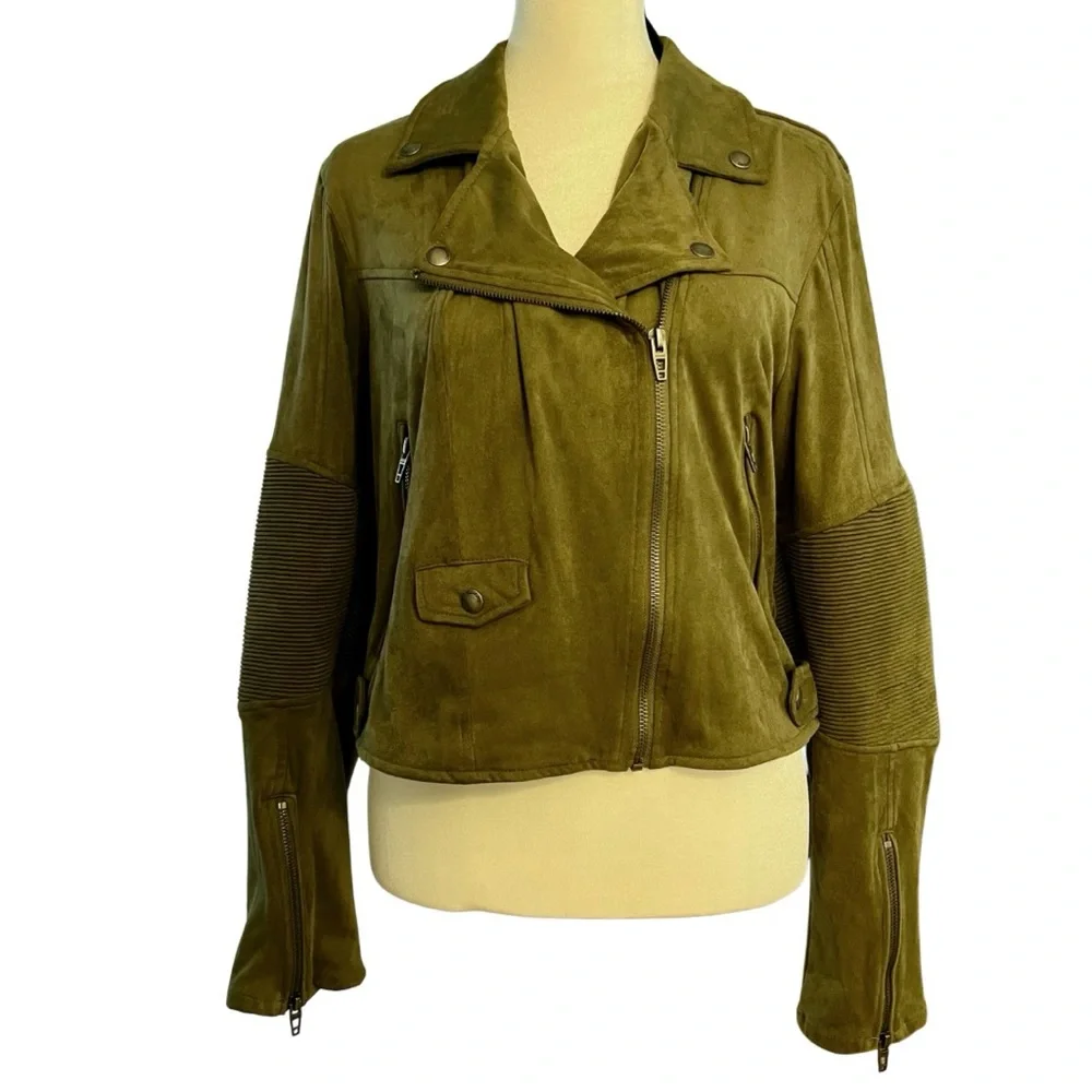 Blank NYC Faux Suede Moto Jacket in Olive Green β’ Size Large β’ NEW WITH TAGS - Picture 4 of 7